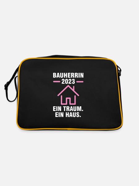 Bauherrin 2023 Hausbau Bauleiterin Geschenk - Retro Tasche - Schwarz/Gold - Hinten