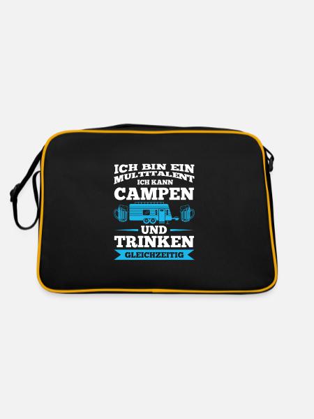 Campen Trinken Camper Geschenk - Retro Tasche - Schwarz/Gold - Hinten