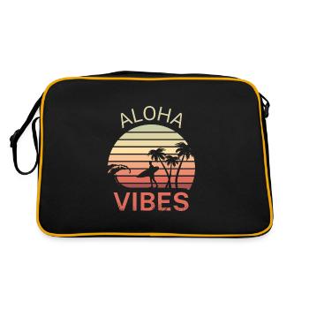 Aloha Vibes Surfer Hawaii Retro Sonnenuntergang - Retro Tasche - Schwarz/Gold - Hinten