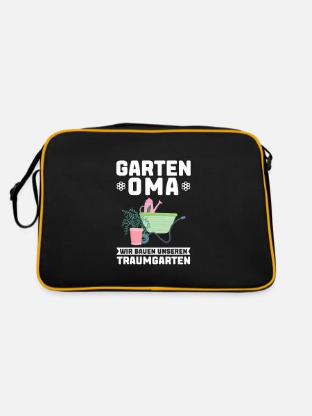 Garten Oma Gärtnern Geschenk - Retro Tasche - Schwarz/Gold - Hinten