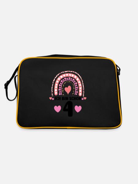 4.Geburtstag Regenbogen Geburtstagsfeier Geschenk - Retro Tasche - Schwarz/Gold - Hinten