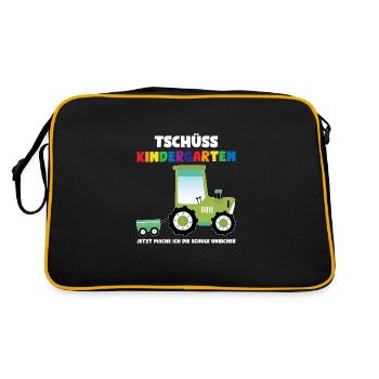 Schulkind Traktor Schulbeginn Geschenk - Retro Tasche - Schwarz/Gold - Hinten