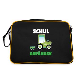 Schulkind Traktor Einschulung Geschenk - Retro Tasche - Schwarz/Gold - Hinten