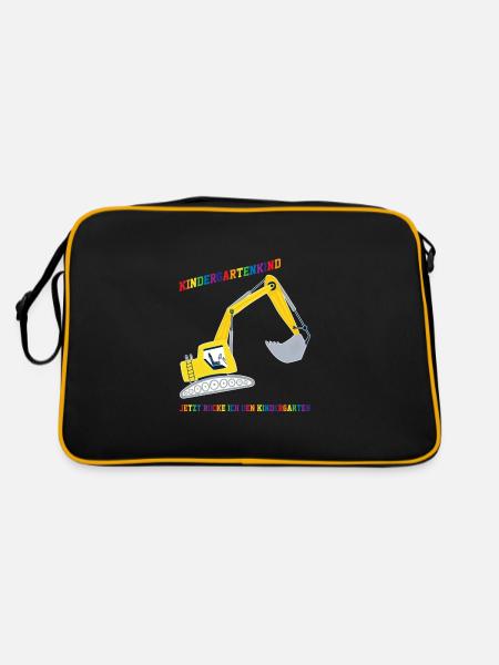 Kindergarten Bagger Kindergartenkind Geschenk - Retro Tasche - Schwarz/Gold - Hinten