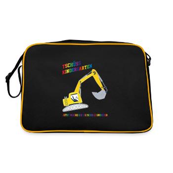 Schulkind Bagger Schulbeginn Geschenk - Retro Tasche - Schwarz/Gold - Hinten