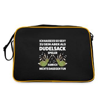 Dudelsack Musiker Bagpipe Geschenk - Retro Tasche - Schwarz/Gold - Hinten