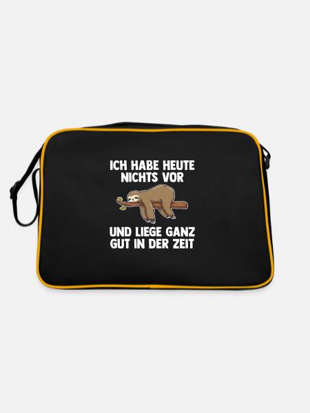Faultier Faul Sarkasmus Geschenk - Retro Tasche - Schwarz/Gold - Hinten