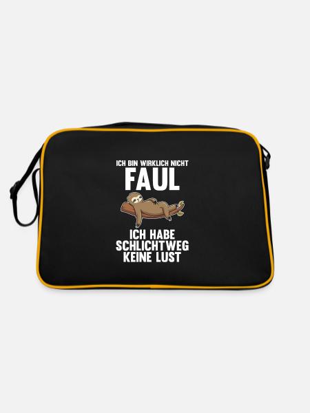 Faultier Faul Sarkasmus Geschenk - Retro Tasche - Schwarz/Gold - Hinten