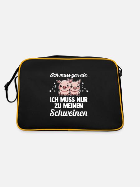 Schwein Landwirt Schweinezüchter Geschenk - Retro Tasche - Schwarz/Gold - Hinten