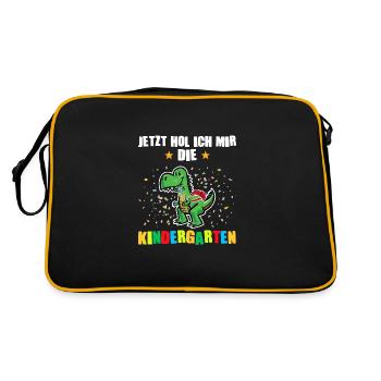 Kindergarten Dino Kindergarten-Anfang Geschenk - Retro Tasche - Schwarz/Gold - Hinten