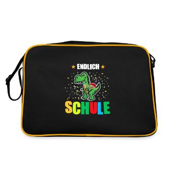 Schulkind Dino Schulbeginn Geschenk - Retro Tasche - Schwarz/Gold - Hinten