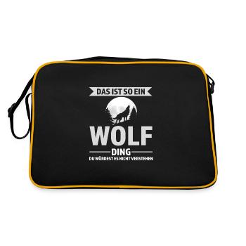 Wolf Tier Wölfe Geschenk - Retro Tasche - Schwarz/Gold - Hinten