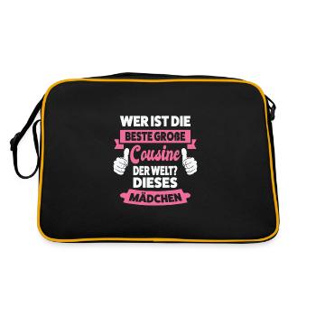 Große Cousine Familie Grosse Cousine Geschenk - Retro Tasche - Schwarz/Gold - Hinten