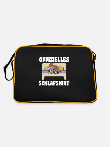 Schlafanzug Waschbär Schlafshirt Geschenk - Retro Tasche - Schwarz/Gold - Hinten