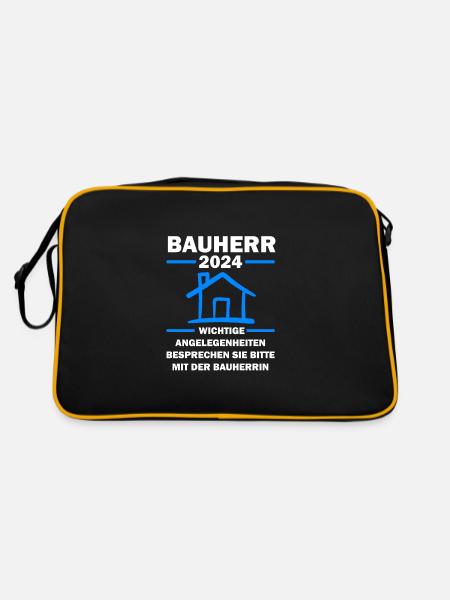Bauherr 2024 Hausbau Bauherren Geschenk - Retro Tasche - Schwarz/Gold - Hinten