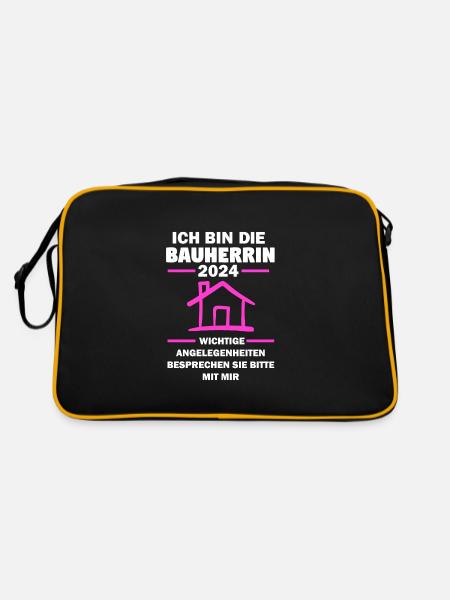 Bauherrin 2024 Hausbau Richtfest Geschenk - Retro Tasche - Schwarz/Gold - Hinten