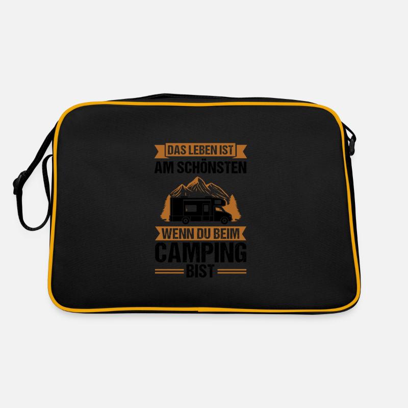Campen Camping Wohnwagen Geschenk - Retro Tasche - Schwarz/Gold
