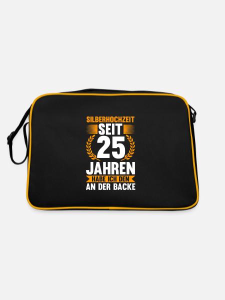 25 Jahre Ehe Ehefrau Ehepaar Geschenk - Retro Tasche - Schwarz/Gold - Hinten