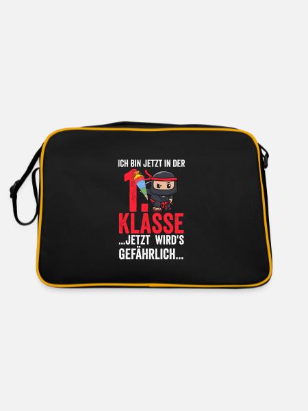 1.Klasse Ninja Einschulung Geschenk - Retro Tasche - Schwarz/Gold - Hinten