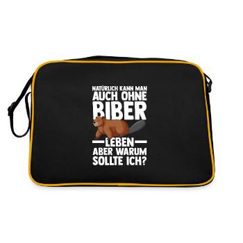 Biber Tier Biber Damm Geschenk - Retro Tasche - Schwarz/Gold - Hinten
