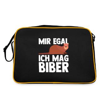 Biber Tier Biber Fans Geschenk - Retro Tasche - Schwarz/Gold - Hinten