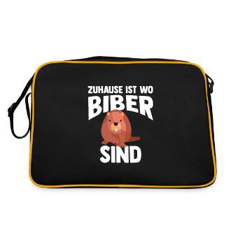 Biber Tier Biber Liebhaber Geschenk - Retro Tasche - Schwarz/Gold - Hinten