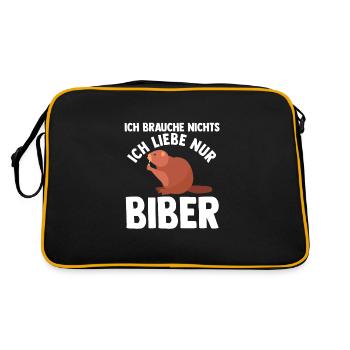 Biber Tier Biber Damm Geschenk - Retro Tasche - Schwarz/Gold - Hinten
