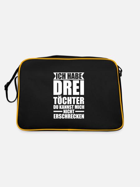 3 Töchter Familie Papa von 3 Töchter Geschenk - Retro Tasche - Schwarz/Gold - Hinten