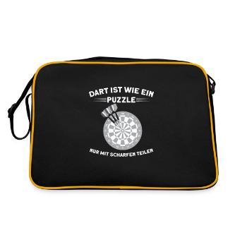 Darts Darten Darter Geschenk - Retro Tasche - Schwarz/Gold - Hinten
