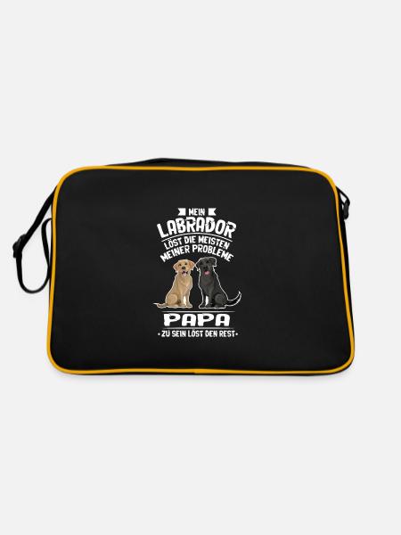 Labrador Papa Hund Hundebesitzer Geschenk - Retro Tasche - Schwarz/Gold - Hinten