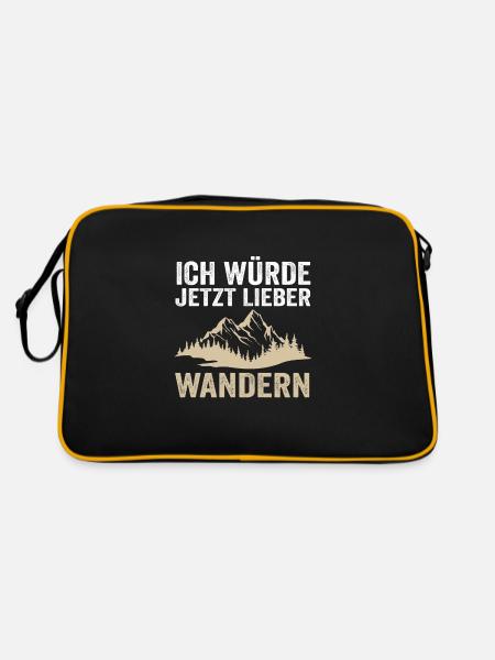 Wandern Berge Bergsteigen Geschenk - Retro Tasche - Schwarz/Gold - Hinten