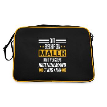 Gott schuf den Maler Beruf Spruch - Retro Tasche - Schwarz/Gold - Hinten