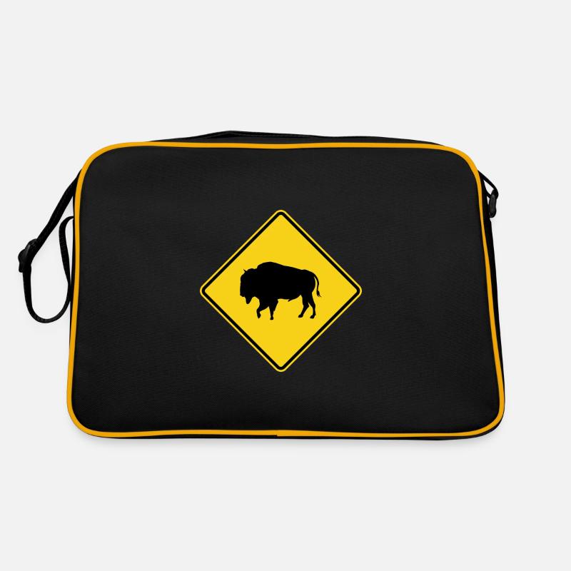 Bison Warnschild - Retro Tasche - Schwarz/Gold