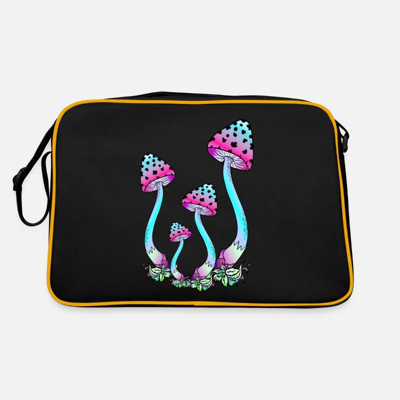 Neon-colored mushrooms, psychedelic mushroom art Retro Bag