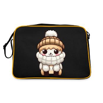 Alpaka Winter Lama Comic Niedlich - Retro Tasche - Schwarz/Gold - Hinten