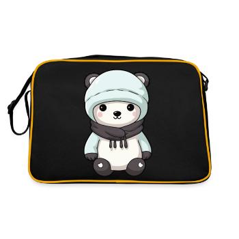 Eisbär Winter Polar Bär Comic - Retro Tasche - Schwarz/Gold - Hinten