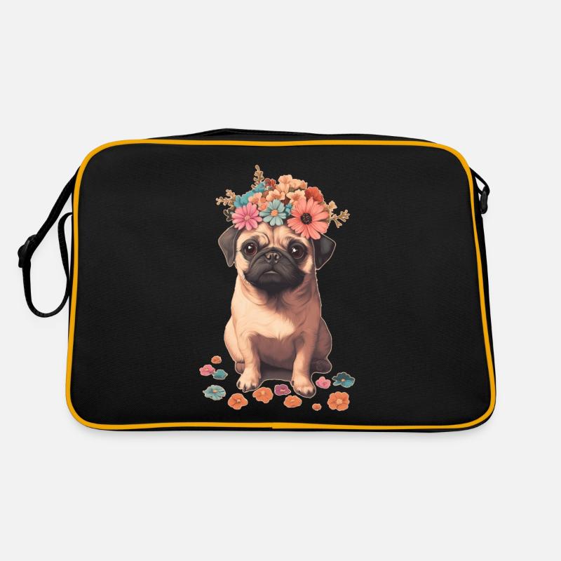 Pug with flowers Retro Bag