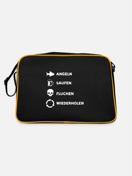 Angeln Fisch Fischer Angler Angeln Geschenk - Retro Tasche - Schwarz/Gold - Hinten