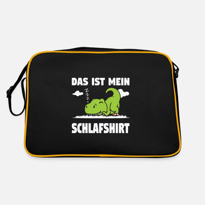 Schlafshirt T-Rex Pyjama Geschenk - Retro Tasche - Schwarz/Gold