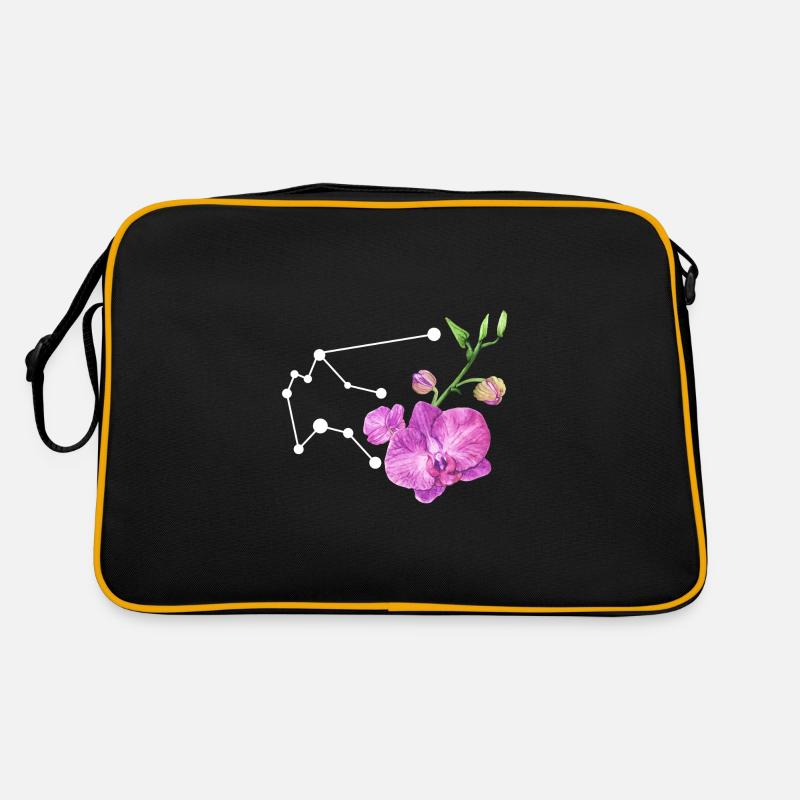 Wassermann-Konstellation mit Aquarell Orchideen - Retro Tasche - Schwarz/Gold