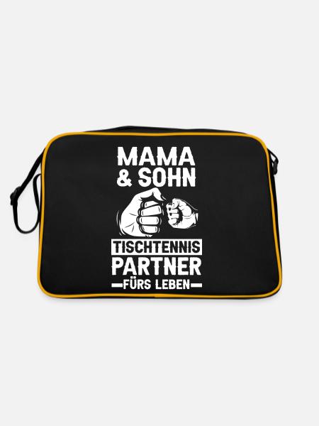 Mama und Sohn Tischtennis - Retro Tasche - Schwarz/Gold - Hinten