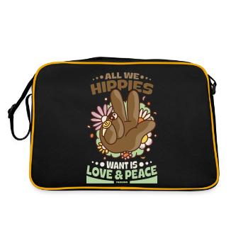 Wir Hippies wollen Liebe und Frieden - Retro Tasche - Schwarz/Gold - Hinten