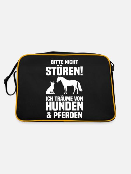 Pferde Pferdeliebhaber Hundeliebhaber Hunde - Retro Tasche - Schwarz/Gold - Hinten