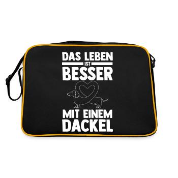 Hund Dackel - Retro Tasche - Schwarz/Gold - Hinten