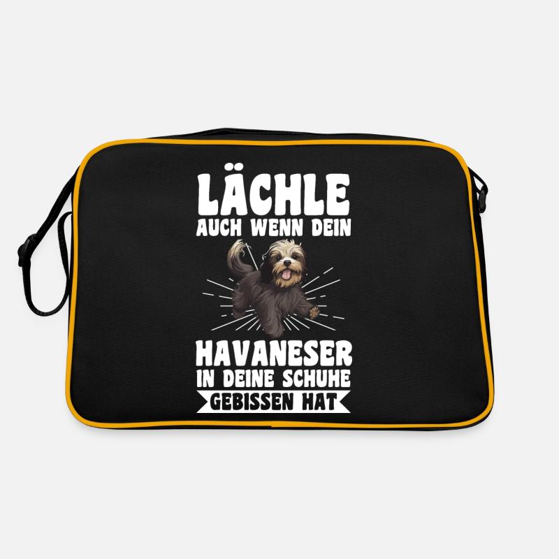 Hund Havaneser - Retro Tasche - Schwarz/Gold