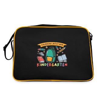 Kindergarten Anfang Kita-Start Geschenk - Retro Tasche - Schwarz/Gold - Hinten