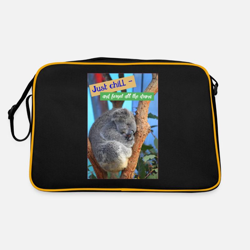 Koala, chillen, Drama, Spruch, Sprüche - Retro Tasche - Schwarz/Gold