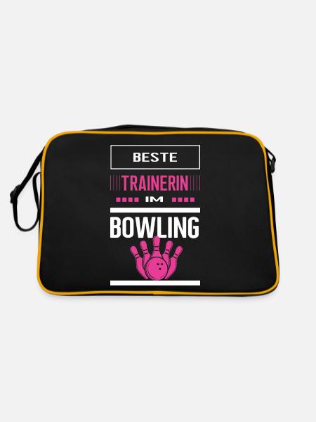 Beste Bowling Trainerin Bowlingtrainerin Bowlen - Retro Tasche - Schwarz/Gold - Hinten