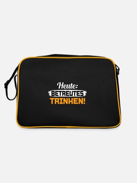 Heute Betreutes Trinken Saufen Alkohol Sauf - Retro Tasche - Schwarz/Gold - Hinten
