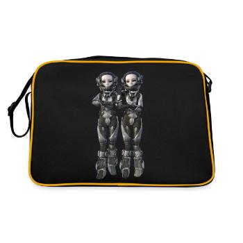 Two aliens in a futuristic spacesuit - Retro Bag - black/gold - Back